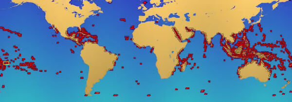 Ubicacin de los arrecifes coralgenos en el mundo