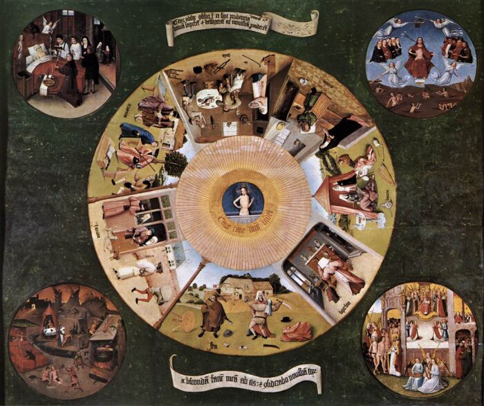 Los siete pecados capitales de Hieronymus Bosch (circa 1450 1516).