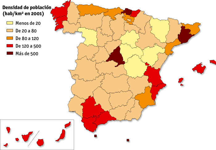 Densidad de poblacin en Espaa