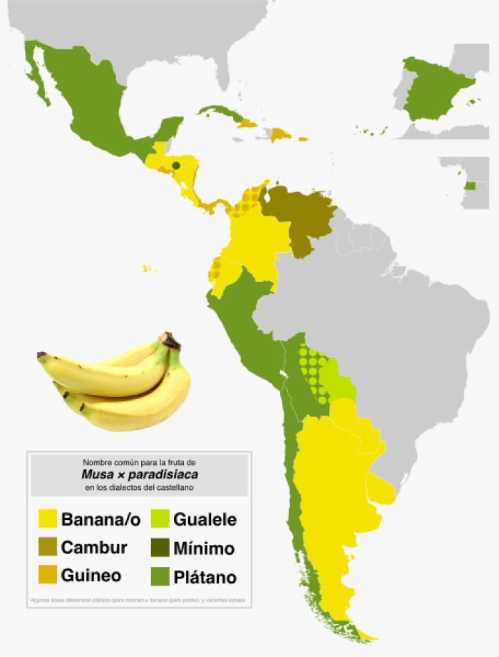 Banana en los distintos dialectos