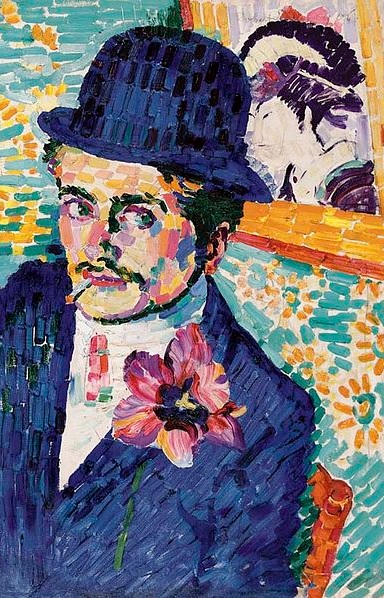 divisionismo: L homme  la tulipe de Robert Delaunay del ao 1906. Retrato de Jean Metzinger