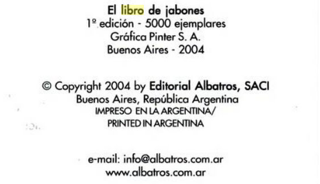 Pie de imprenta de El libro de los jabones