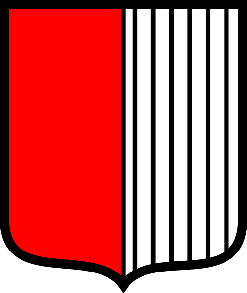 Del lado izquierdo del escudo el color gules o goles, del lado derecho la representacin monocroma de este color, empleado en el pasado cuando se representaban los escudos empleado un solo color de tinta.
