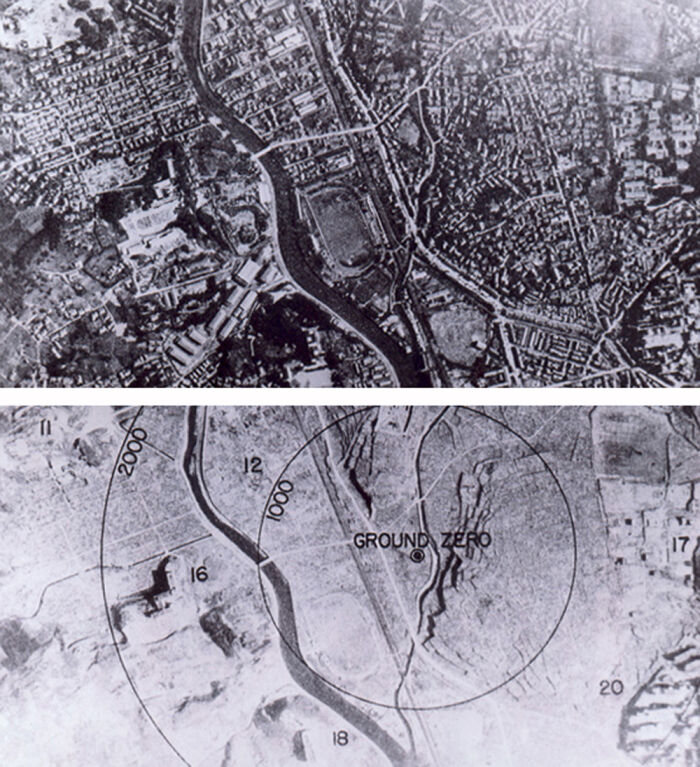 Nagasaki, Japn, antes y despus del bombardeo atmico del 9 de agosto de 1945