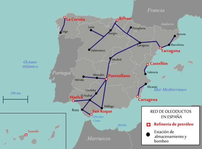 Ejemplo de un mapa con los oleoductos en Espaa