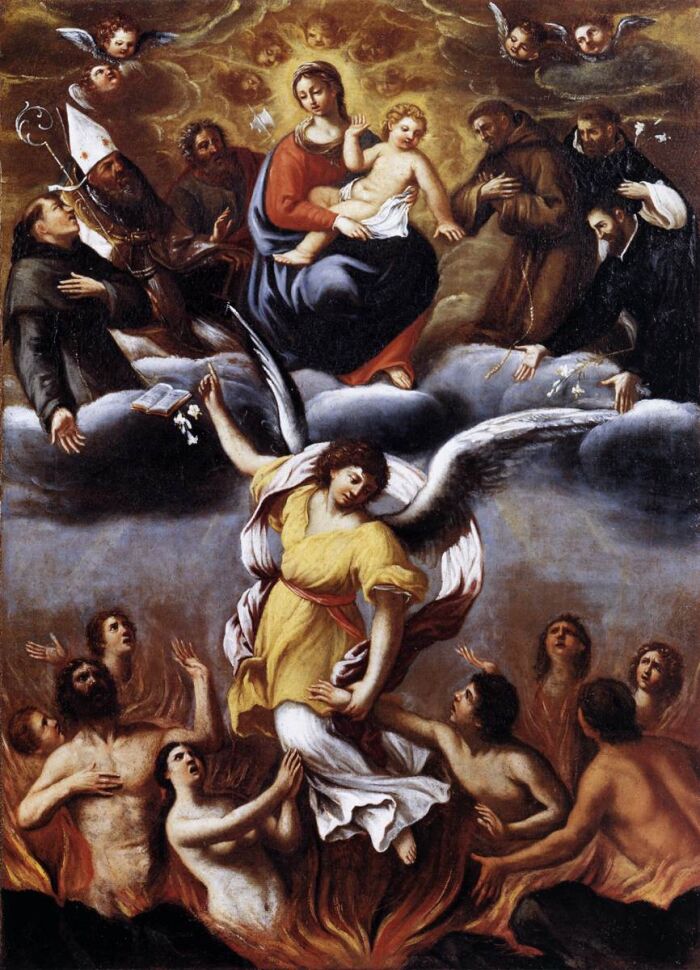 Un ngel libera las almas del purgatorio, pintura de Ludovico Carracci, ao 1610
