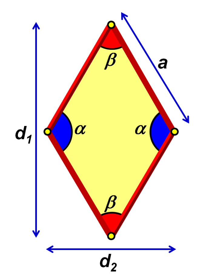 La frmula para determinar el rea de un rombo es A = D*d/2, donde D y d son las longitudes de las diagonales del rombo