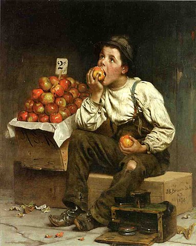 El nio coma a ms no poder para saciar su hambre. (Cuadro: Eating the Profits - 2 de enero de 1878)