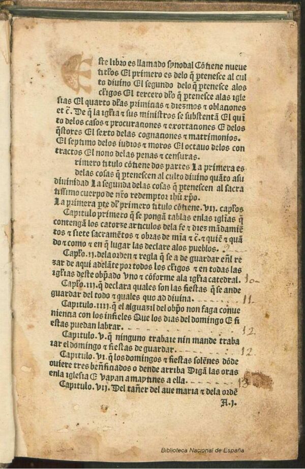 Sinodal de Avila, ordenado por el obispo don Alfonso de Fonseca. Fecha: 1481.