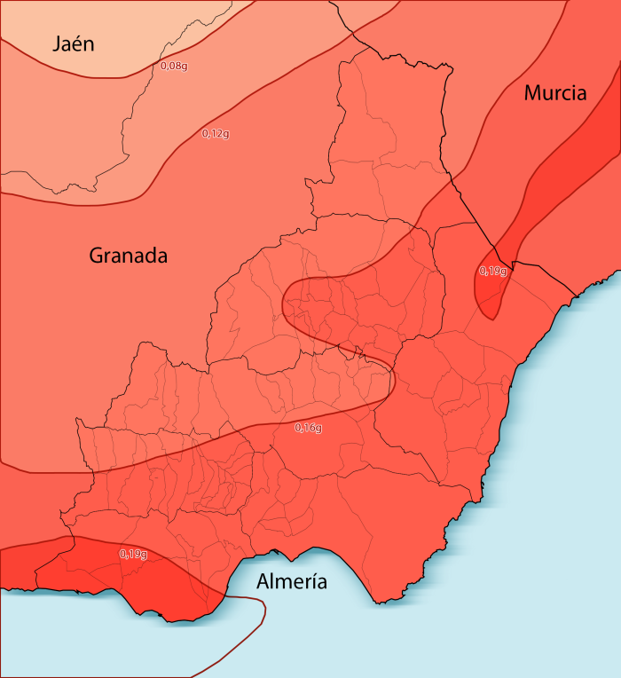 Ejemplo de un mapa de riesgo ssmico de Almera (Espaa)