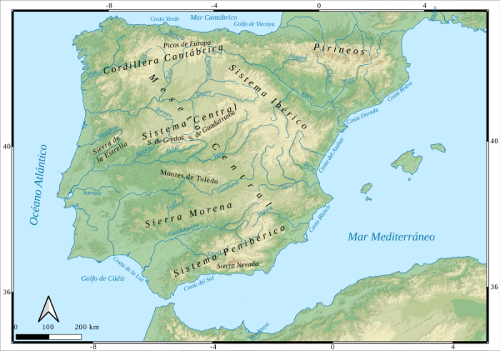 Mapa topogrfico de la Pennsula Ibrica