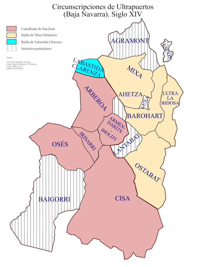 Circunscripciones de Tierras de Ultrapuertos (Baja Navarra) - Siglo XIV