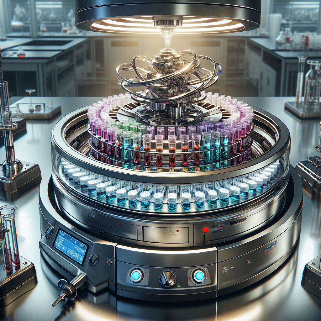 centrifugadora: - Ilustración de una centrifugadora de laboratorio en acción