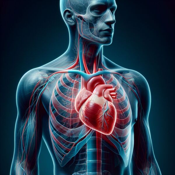 precordial: Ilustracin anatmica de un pecho humano con el rea precordial resaltada, mostrando un corazn detrs, sin etiquetas.
