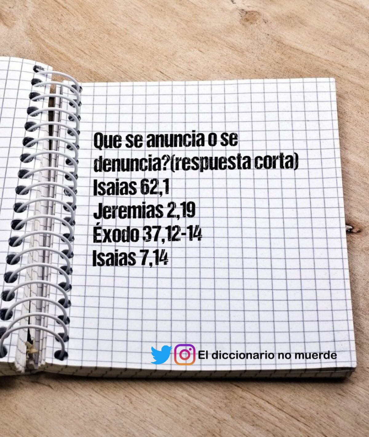 Que se anuncia o se denuncia?(respuesta corta)
Isaias 62,1
Jeremias 2,19
Éxodo 37,12-14
Isaias 7,14