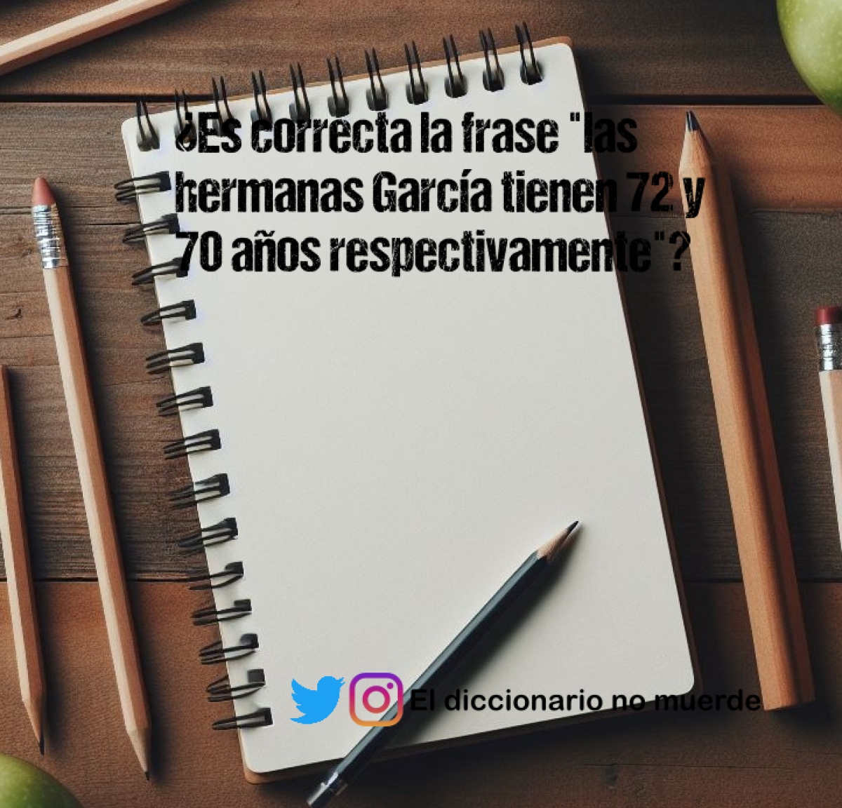 ¿Es correcta la frase "las hermanas García tienen 72 y 70 años respectivamente"?