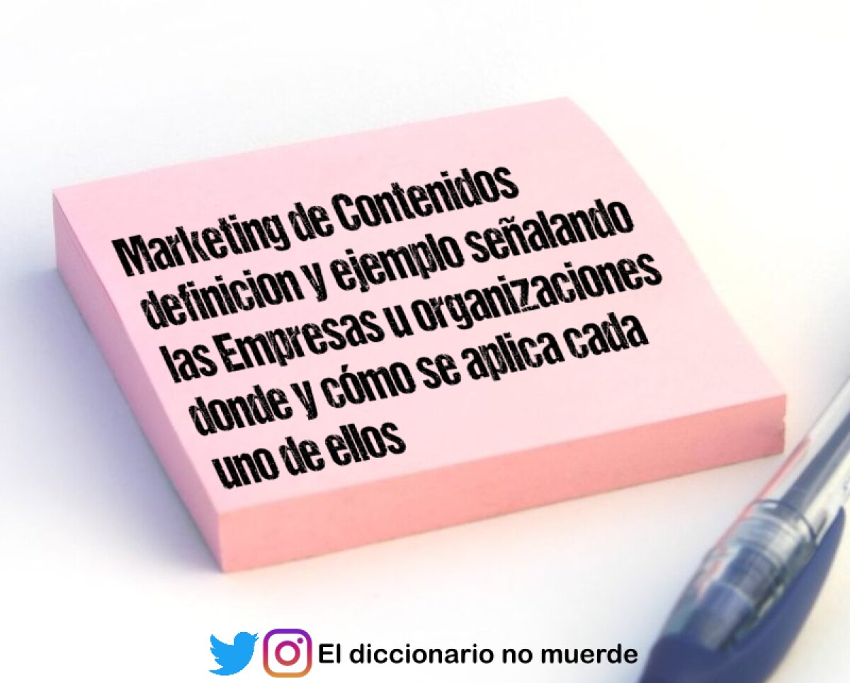 Marketing de Contenidos definicion y ejemplo señalando las Empresas u organizaciones donde y cómo se aplica cada uno de ellos