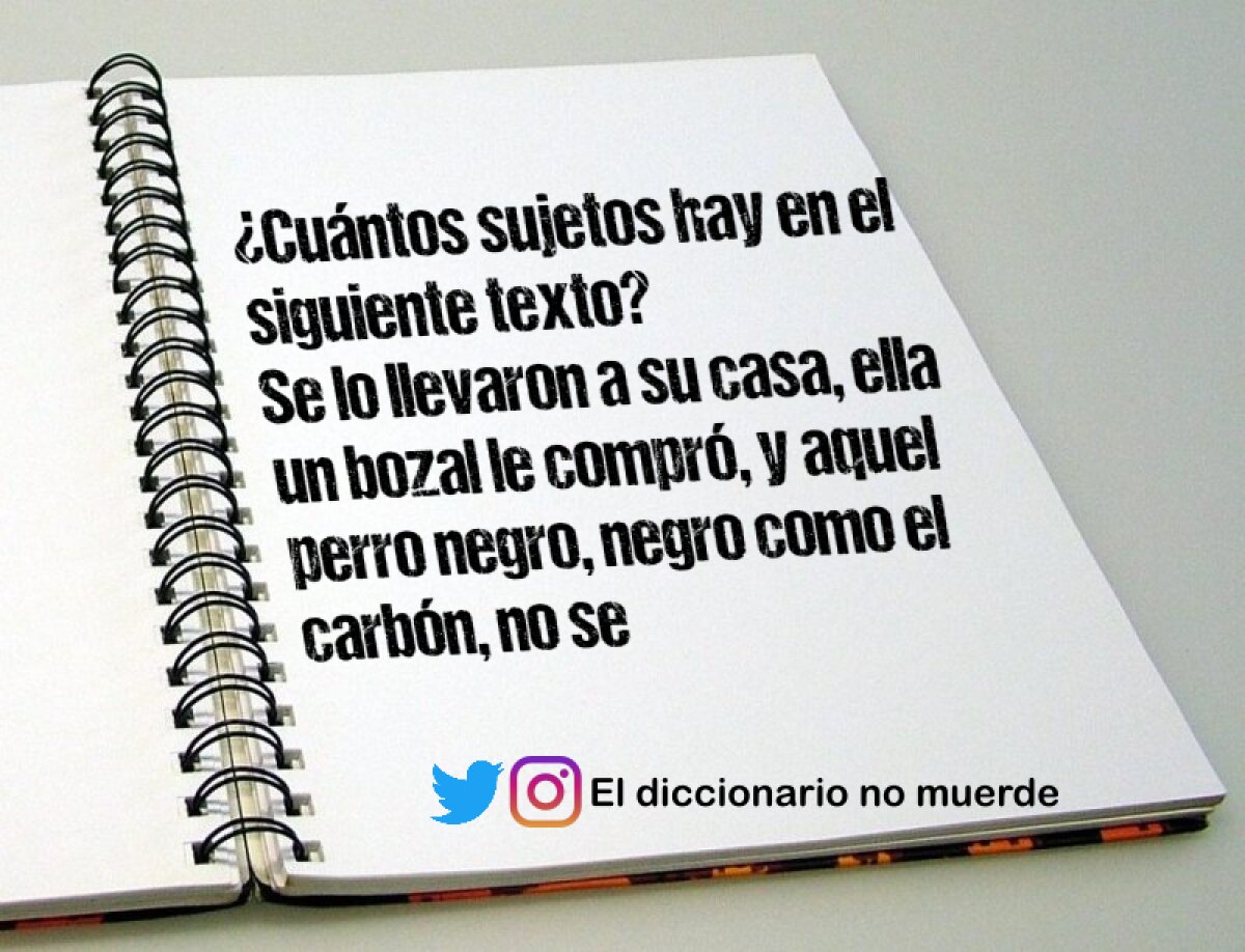 ¿Cuántos sujetos hay en el siguiente texto?
Se lo llevaron a su casa, ella un bozal le compró, y aquel perro negro, negro como el carbón, no se separó nunca ni de Rosa ni de su tío Fofó