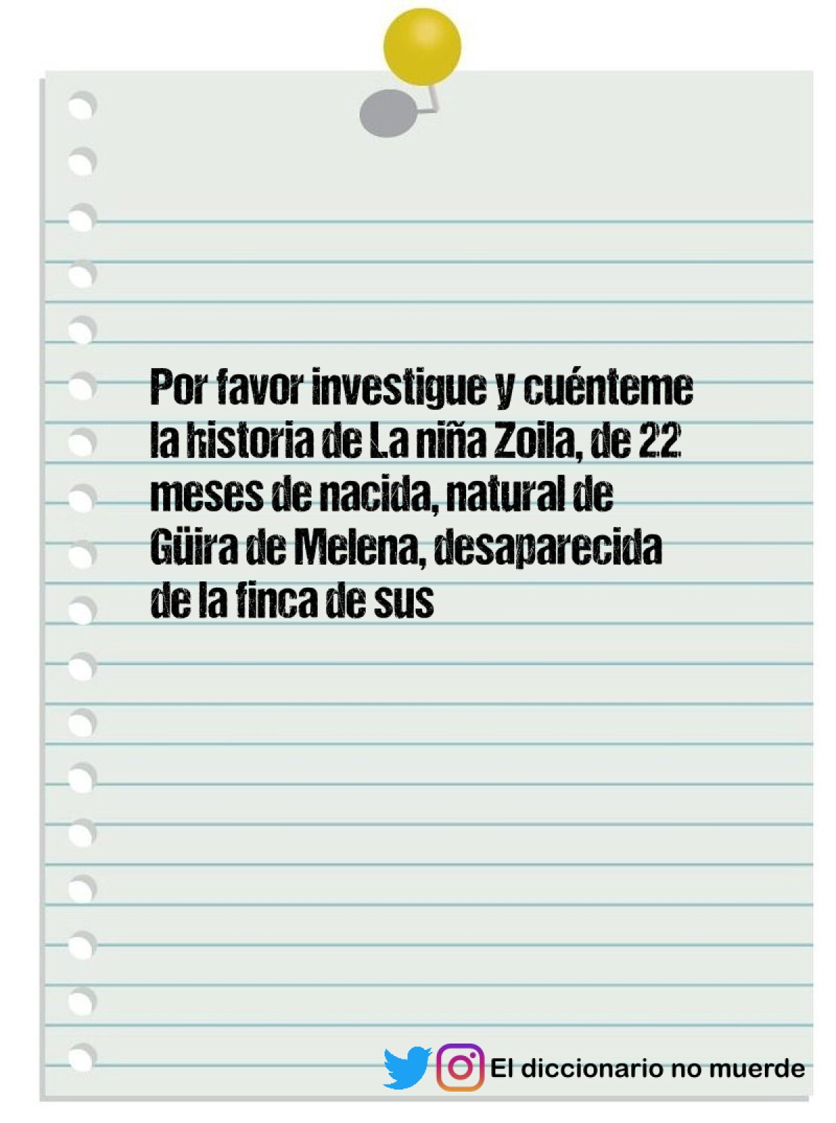 Por favor investigue y cuénteme la historia de La niña Zoila, de 22 meses de nacida, natural de 
