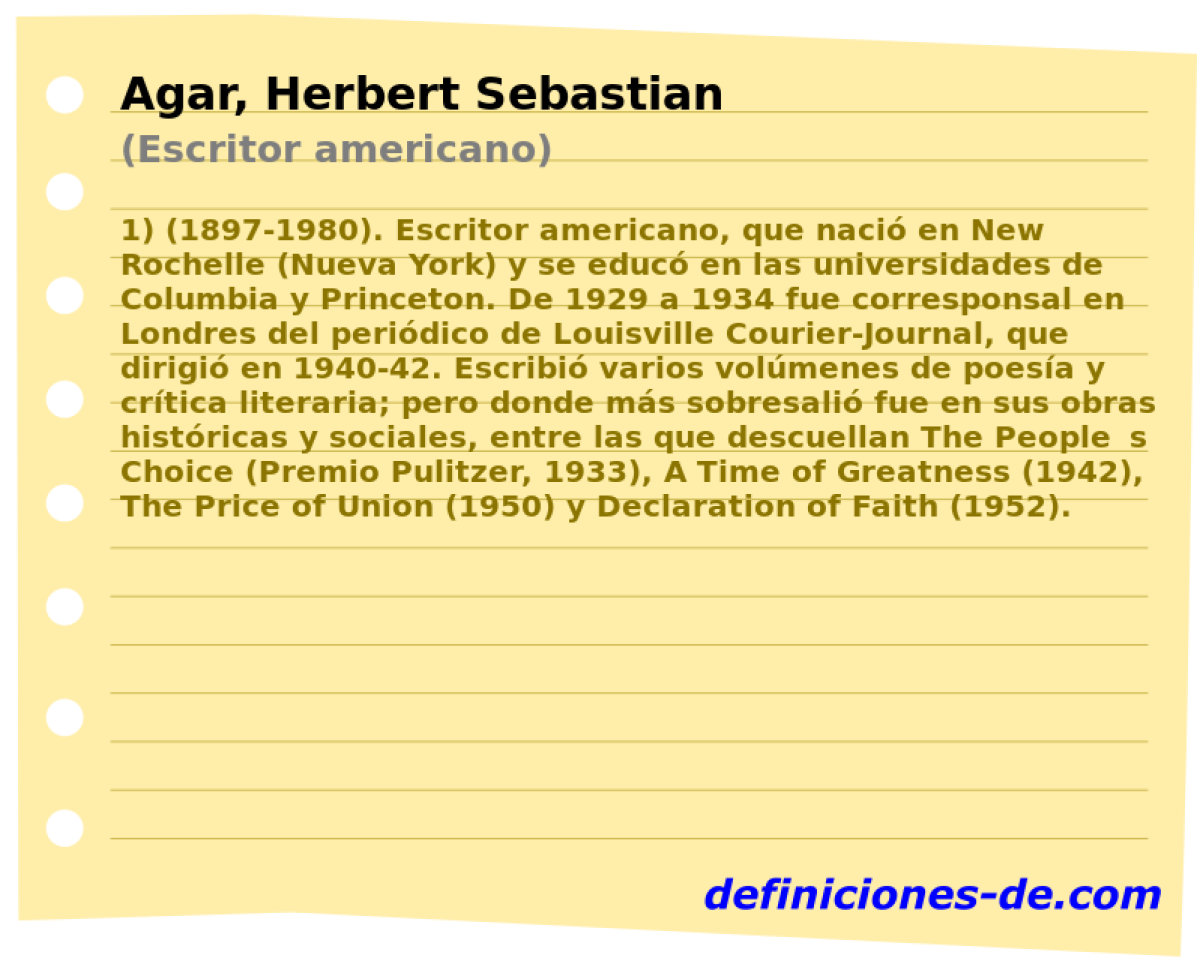 Agar, Herbert Sebastian (Escritor americano)