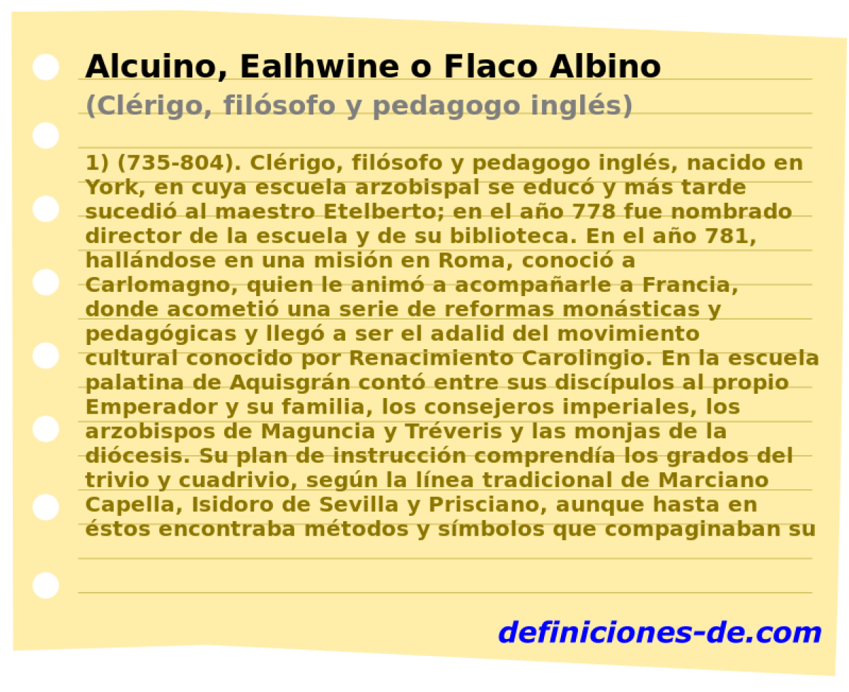 Alcuino, Ealhwine o Flaco Albino (Clrigo, filsofo y pedagogo ingls)