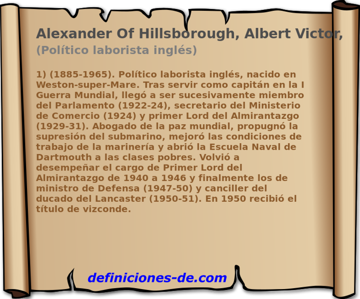 Alexander Of Hillsborough, Albert Victor, Vizconde (Poltico laborista ingls)
