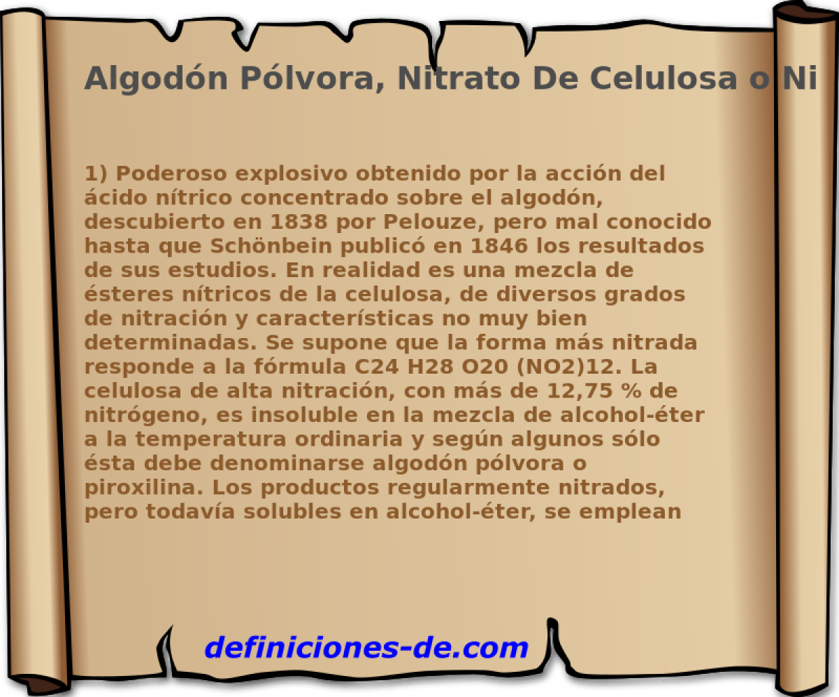 Algodn Plvora, Nitrato De Celulosa o Nitrocelulosa 