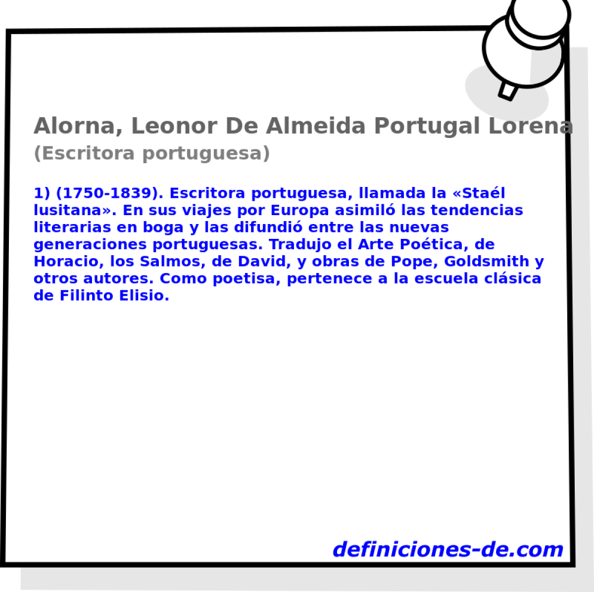 Alorna, Leonor De Almeida Portugal Lorena E Lancaster, Marquesa De (Escritora portuguesa)