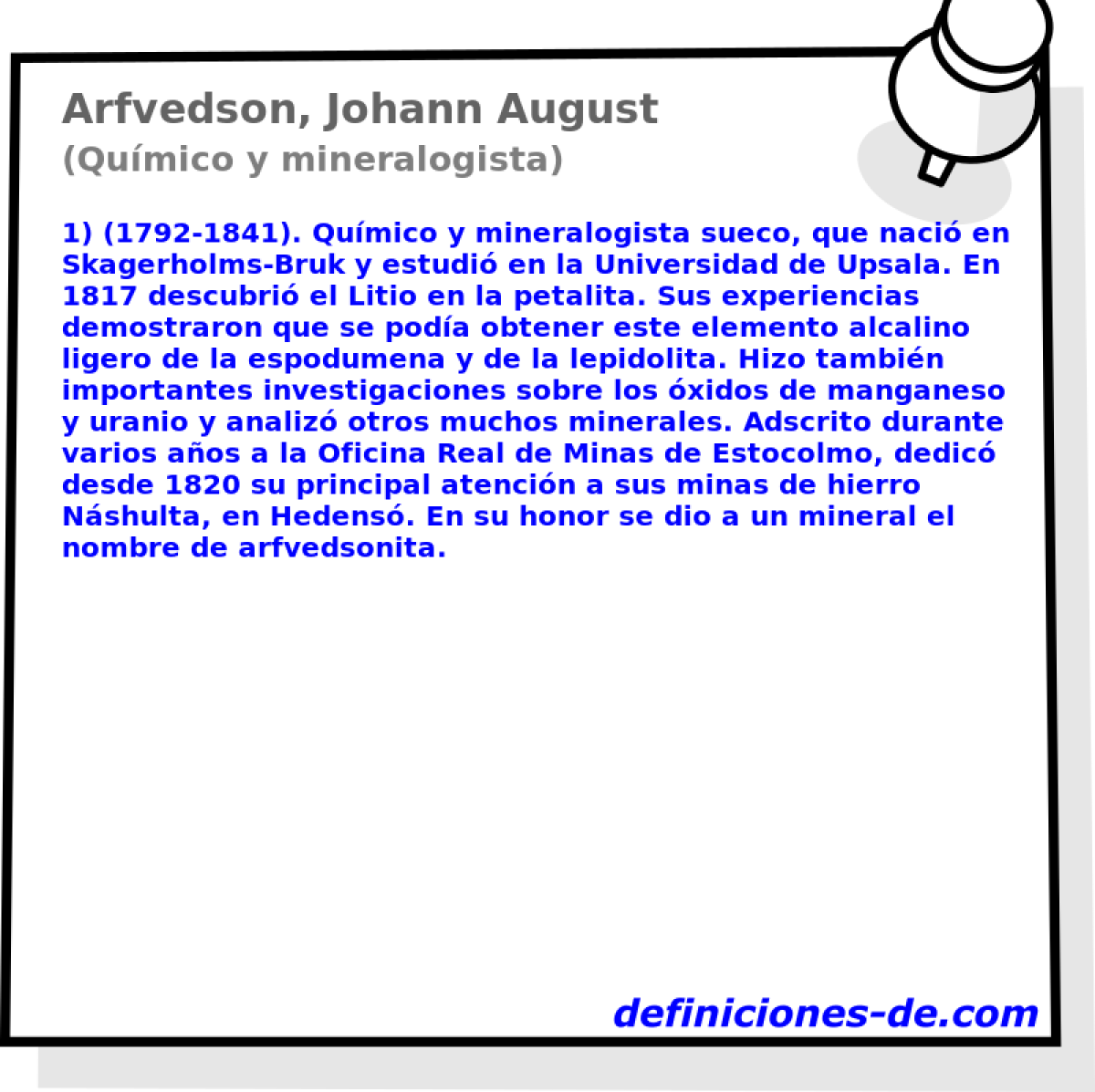 Arfvedson, Johann August (Qumico y mineralogista)