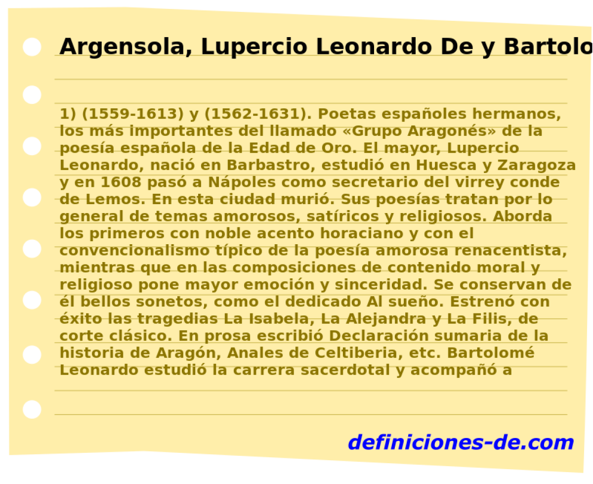 Argensola, Lupercio Leonardo De y Bartolom Leonardo De 