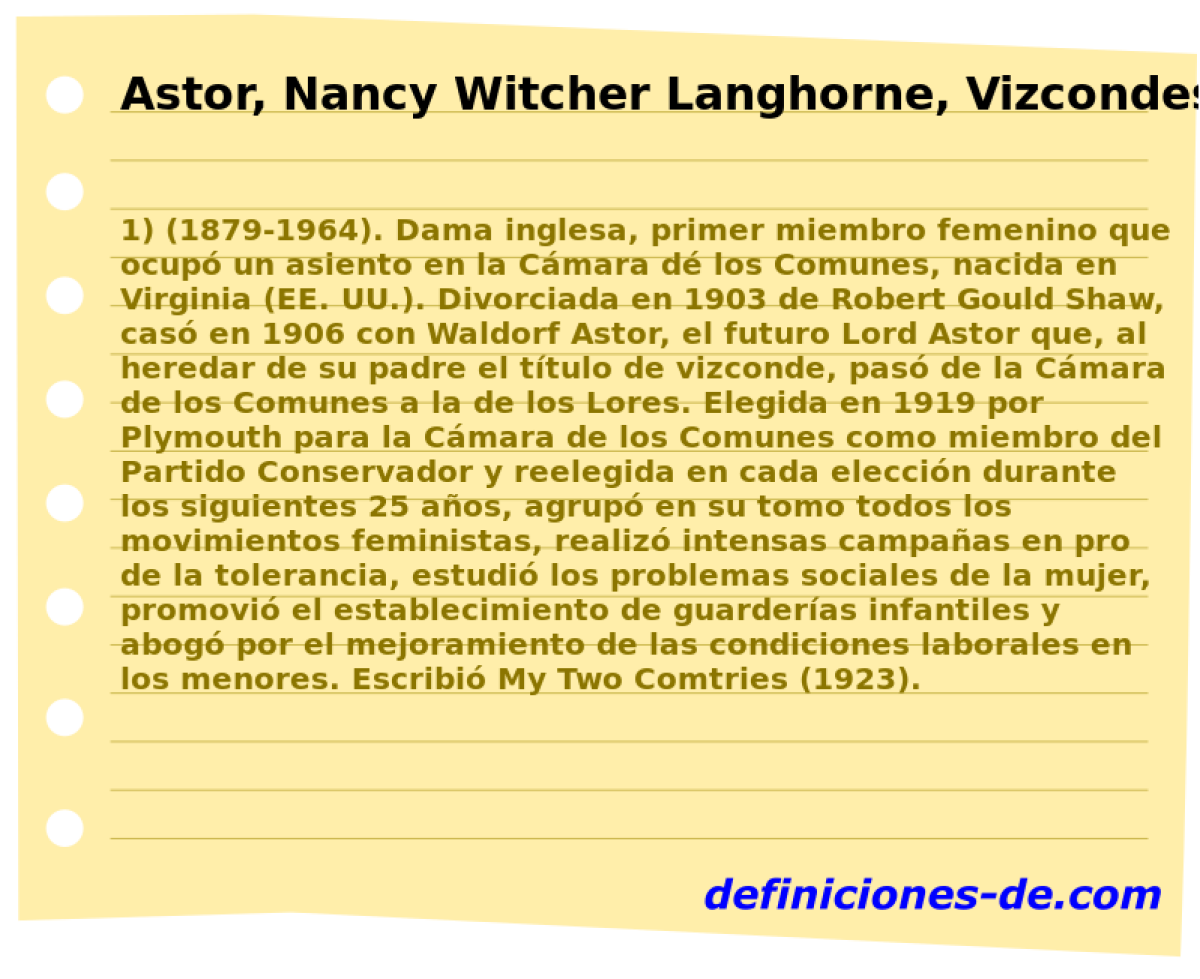 Astor, Nancy Witcher Langhorne, Vizcondesa De 