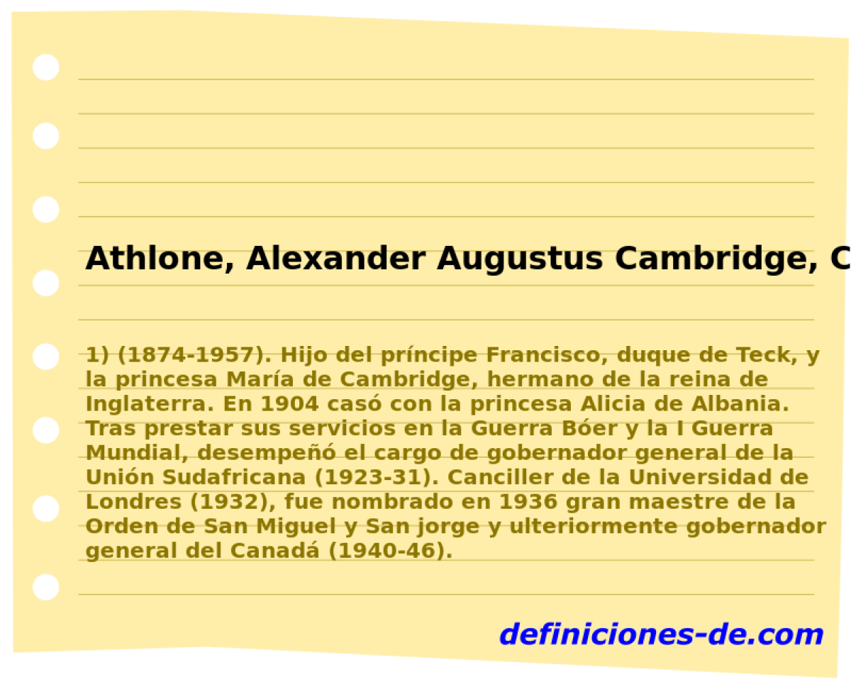 Athlone, Alexander Augustus Cambridge, Conde De 