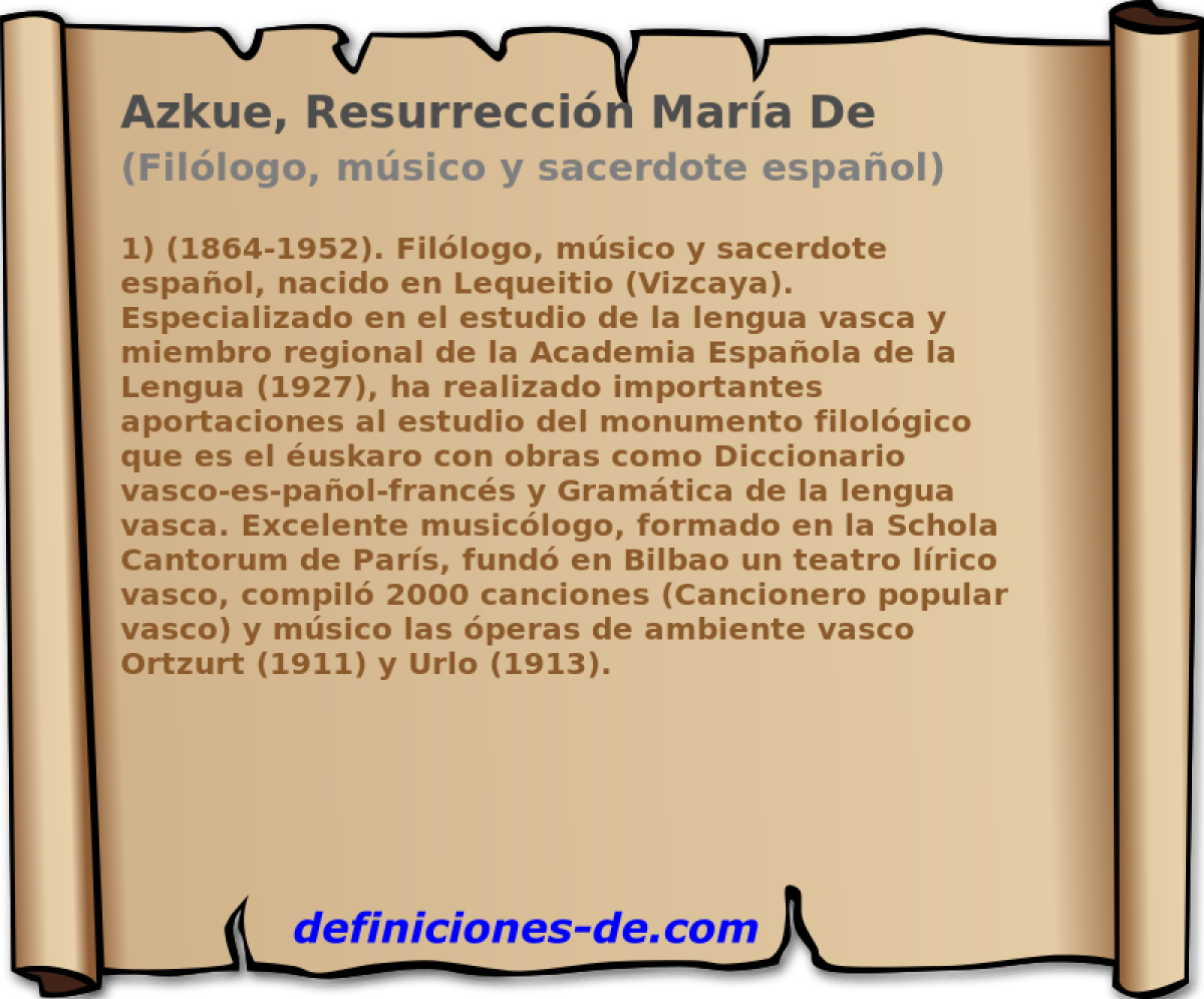 Azkue, Resurreccin Mara De (Fillogo, msico y sacerdote espaol)