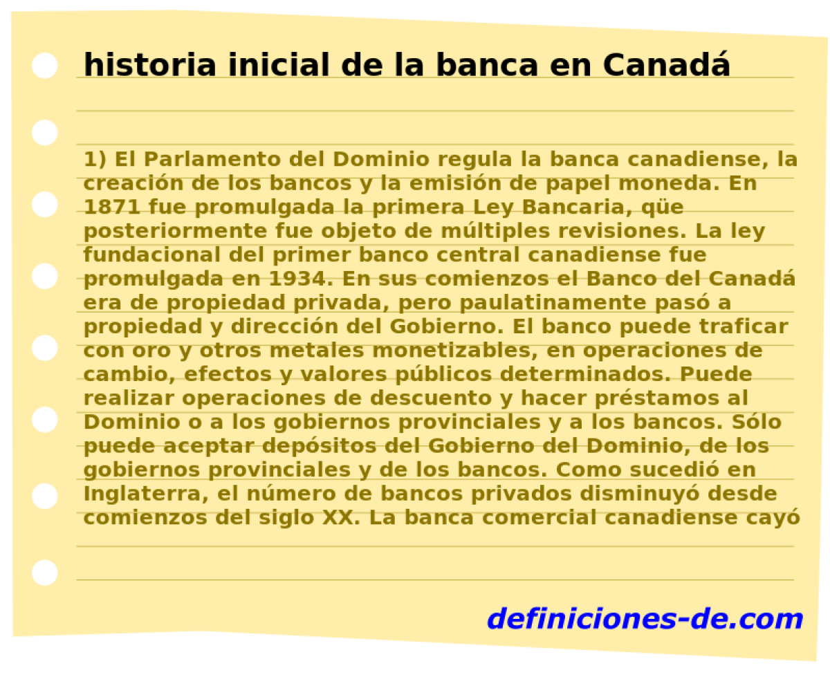 historia inicial de la banca en Canad 