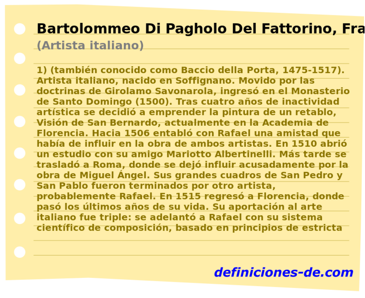 Bartolommeo Di Pagholo Del Fattorino, Fra (Artista italiano)