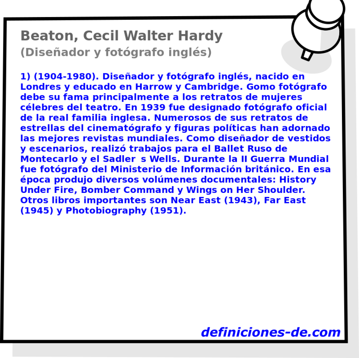 Beaton, Cecil Walter Hardy (Diseador y fotgrafo ingls)