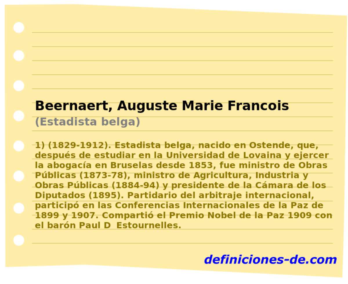 Beernaert, Auguste Marie Francois (Estadista belga)