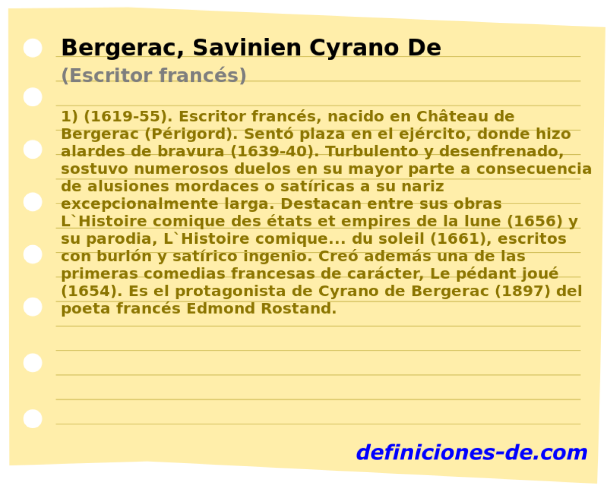 Bergerac, Savinien Cyrano De (Escritor francs)