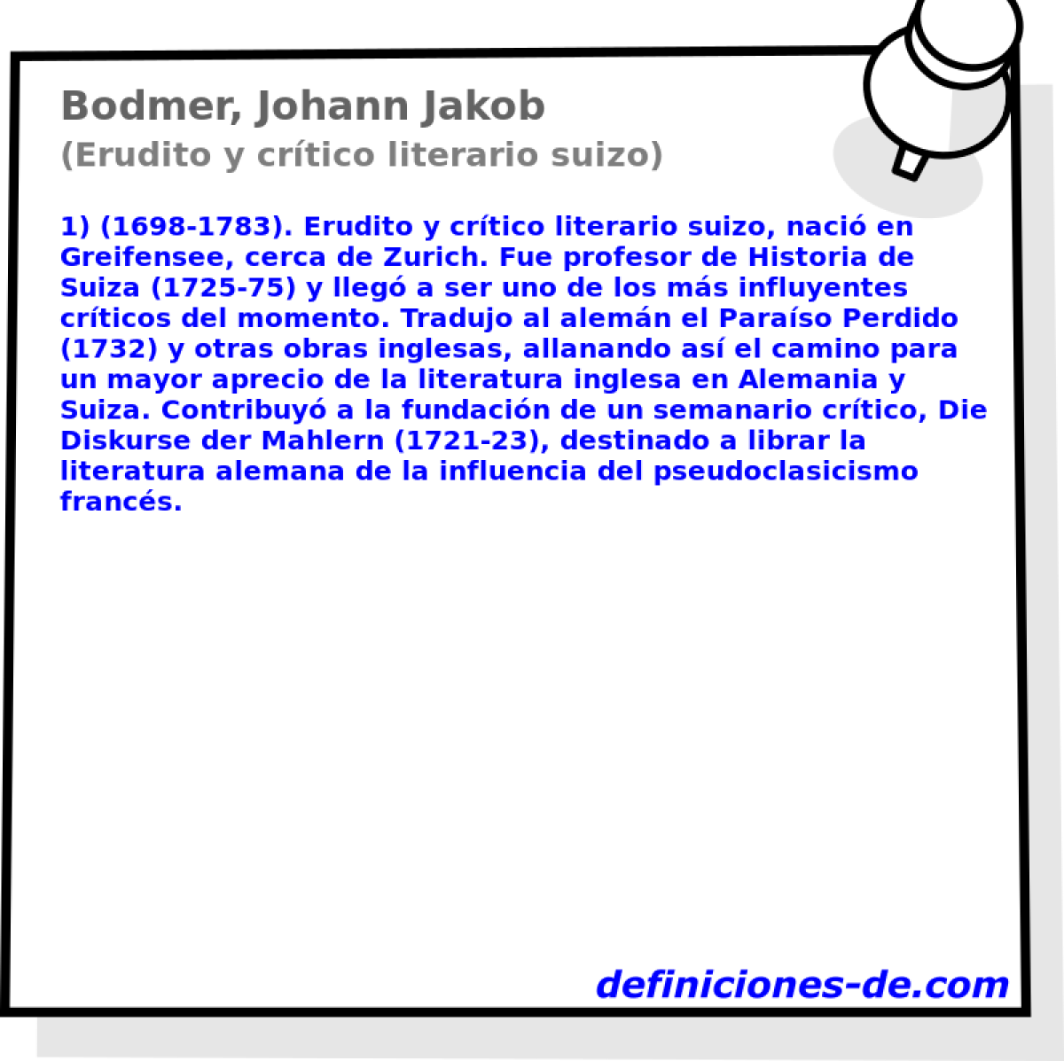 Bodmer, Johann Jakob (Erudito y crtico literario suizo)