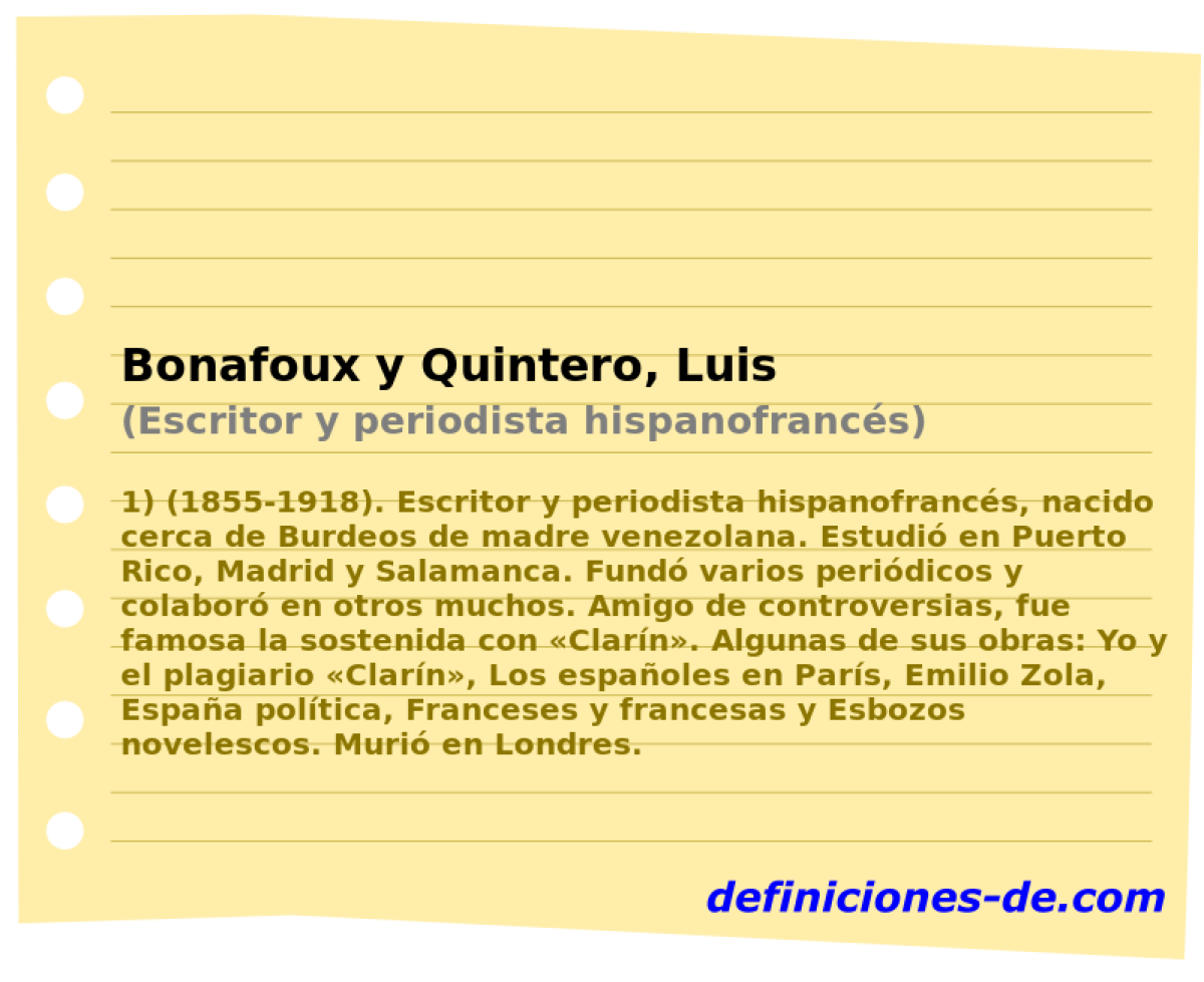 Bonafoux y Quintero, Luis (Escritor y periodista hispanofrancs)