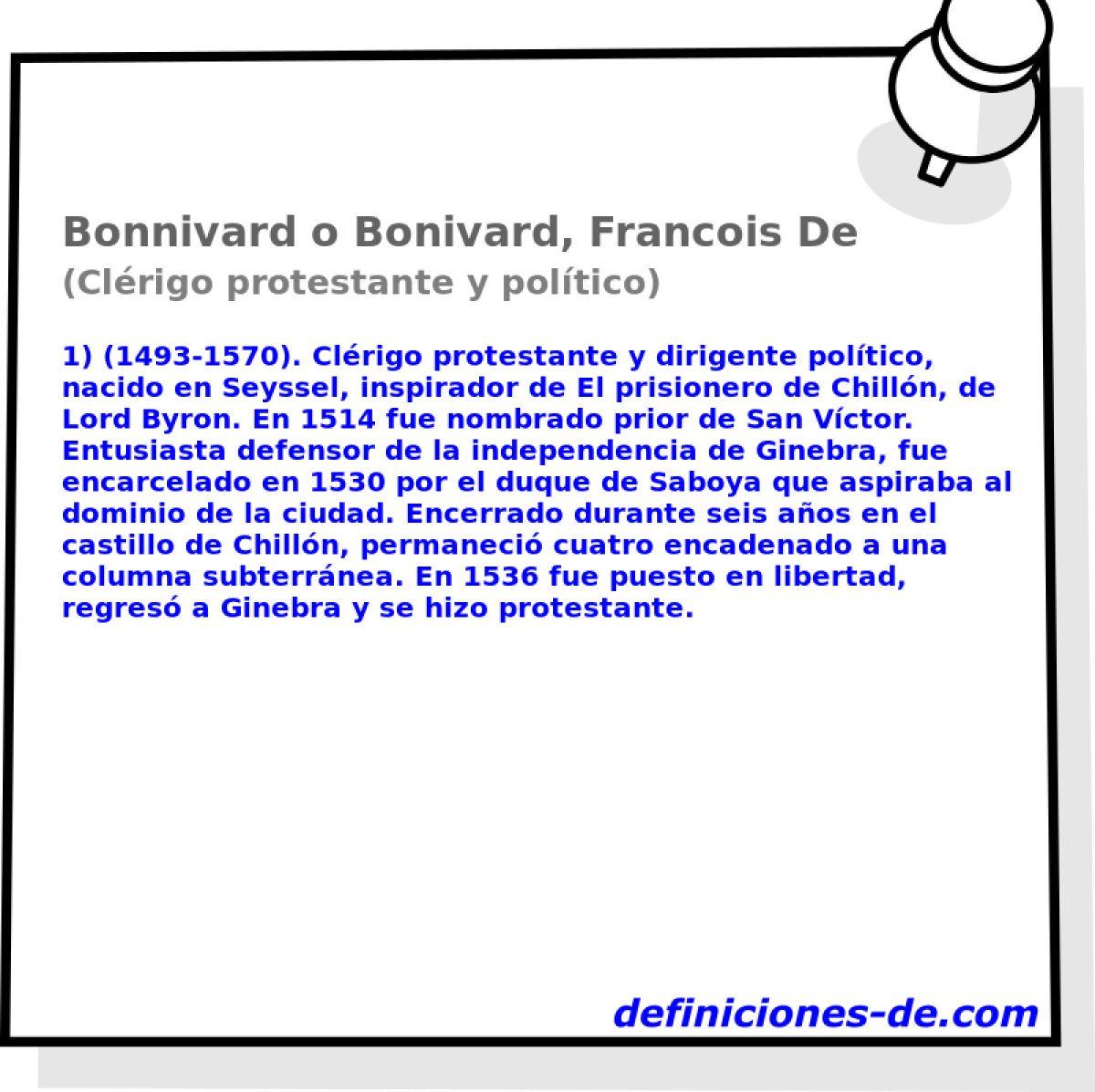 Bonnivard o Bonivard, Francois De (Clrigo protestante y poltico)