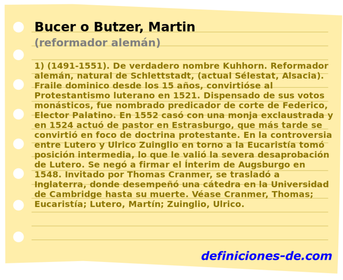 Bucer o Butzer, Martin (reformador alemn)