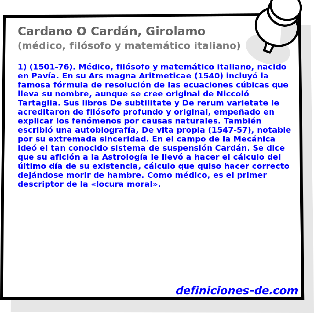Cardano O Cardn, Girolamo (mdico, filsofo y matemtico italiano)