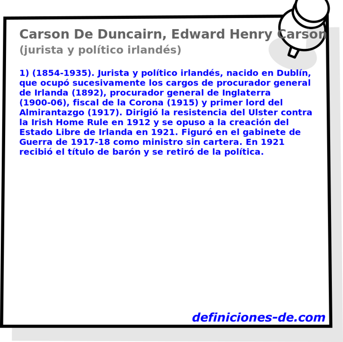 Carson De Duncairn, Edward Henry Carson (jurista y poltico irlands)