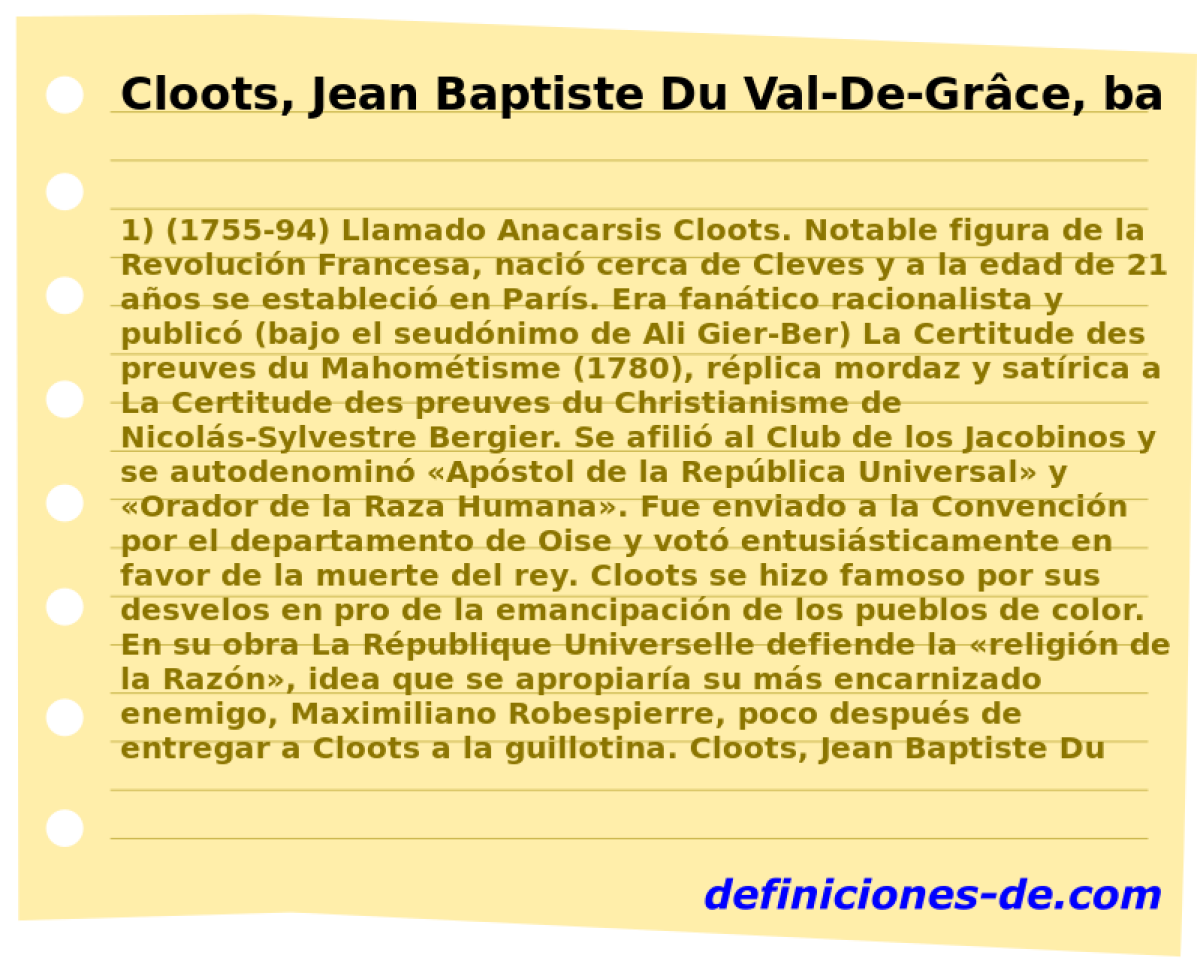 Cloots, Jean Baptiste Du Val-De-Grce, barn de 