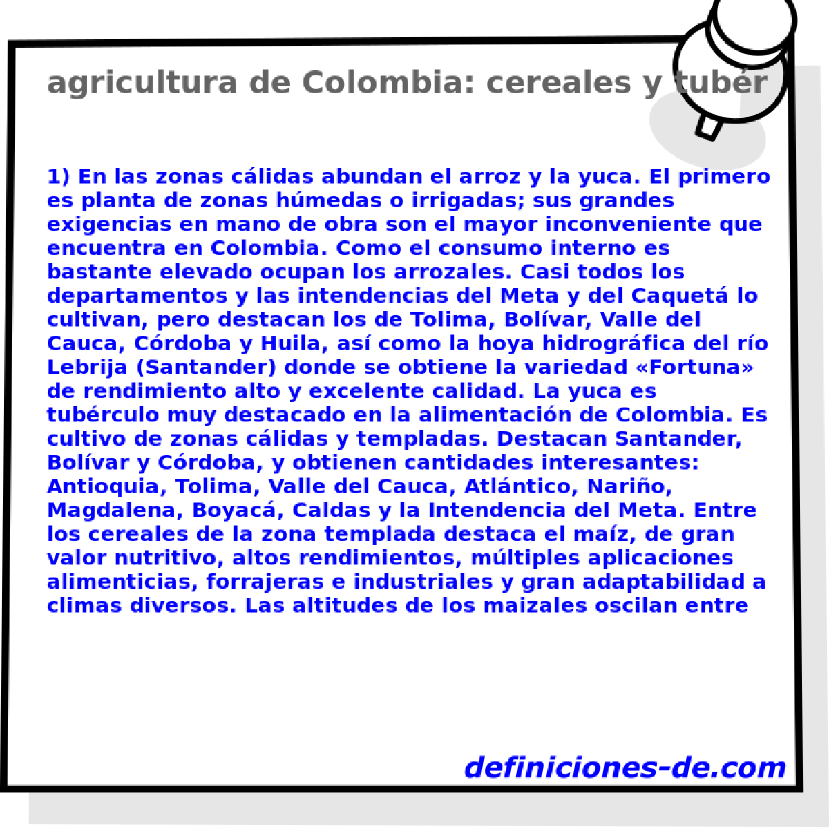 agricultura de Colombia: cereales y tubrculos 