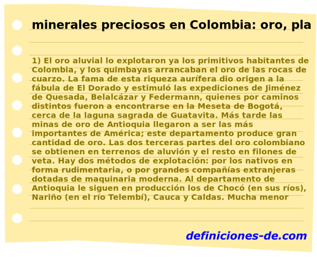 minerales preciosos en Colombia: oro, plata, platino, esmeralda 