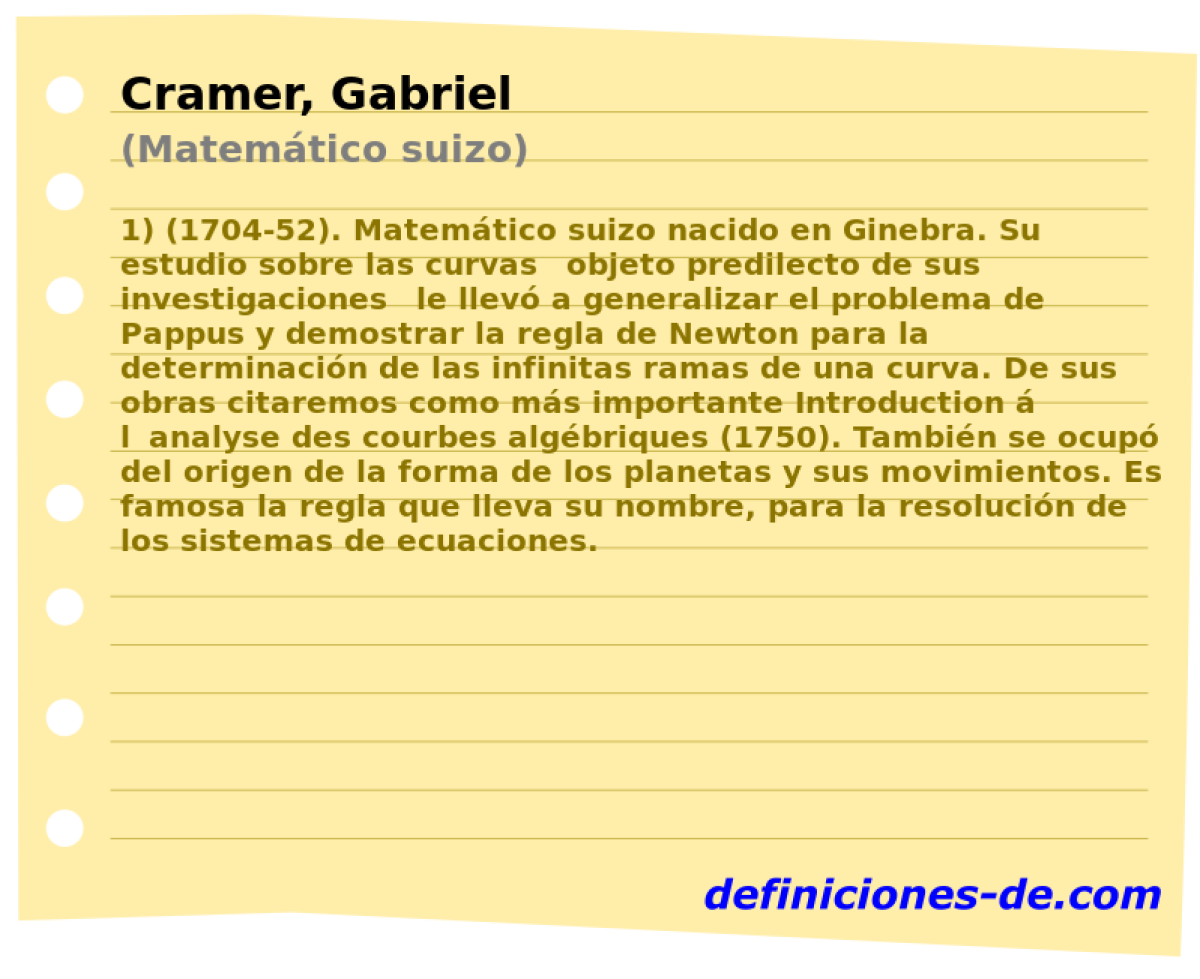 Cramer, Gabriel (Matemtico suizo)