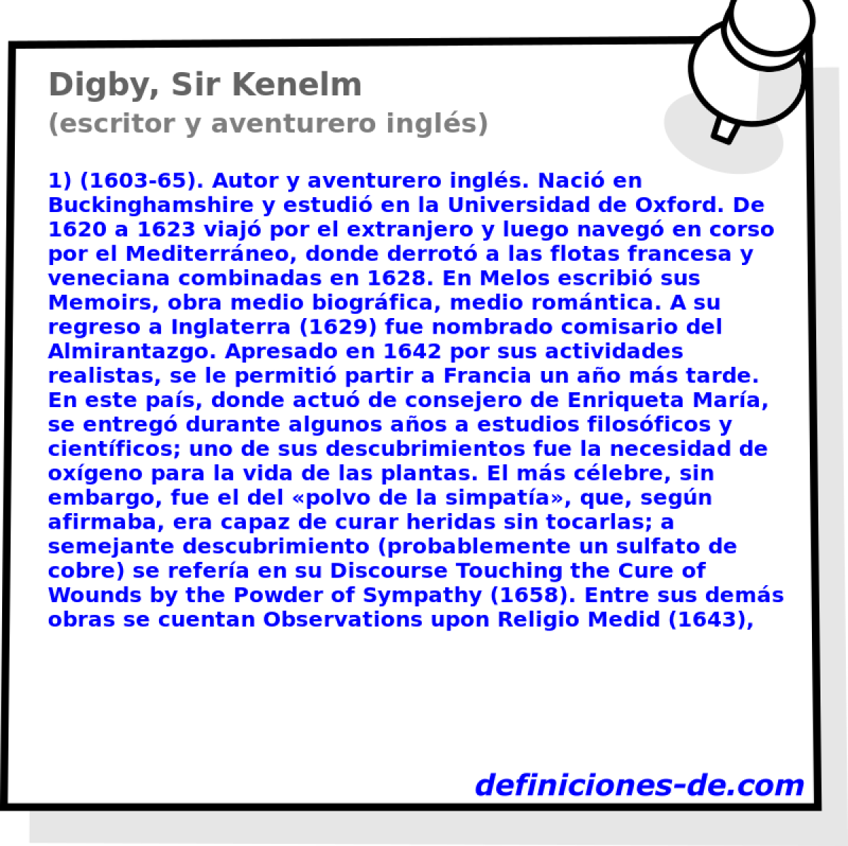 Digby, Sir Kenelm (escritor y aventurero ingls)