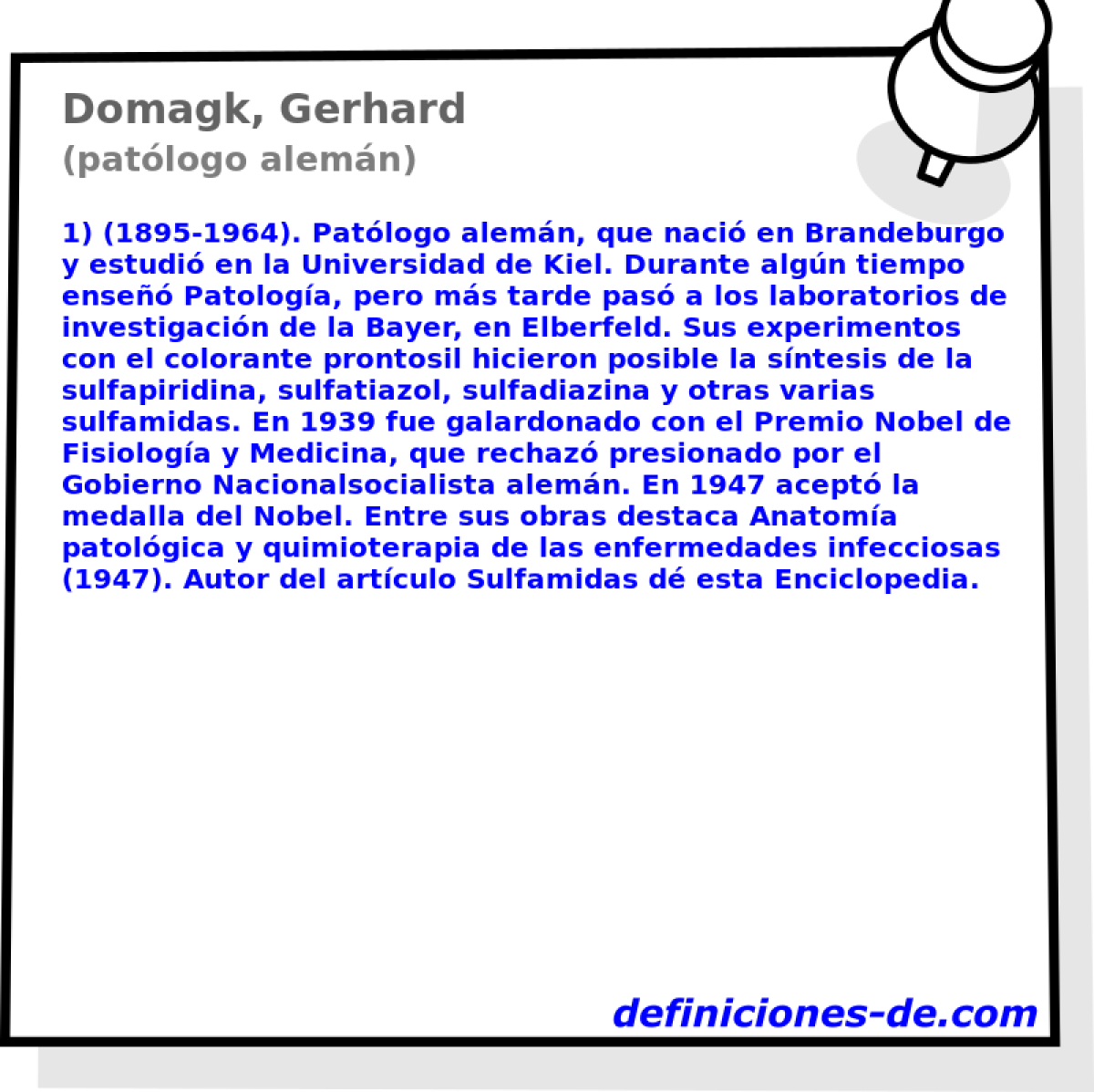 Domagk, Gerhard (patlogo alemn)